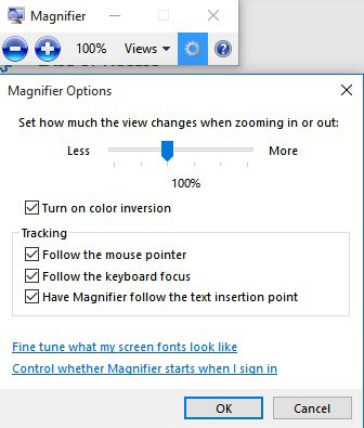 Magnifier screen on Windows 10
